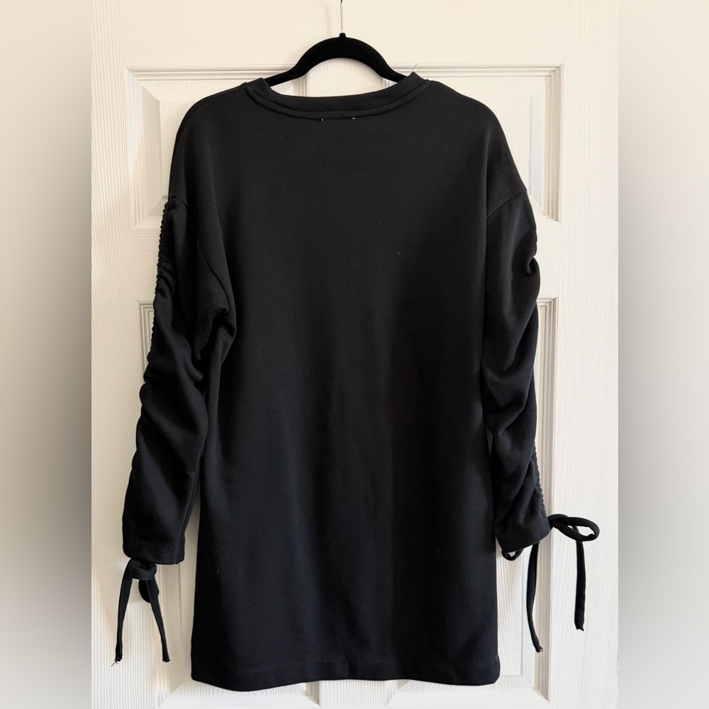 Lush Black Ruched Sleeve Sweatshirt Dress - Picture 2 of 3
